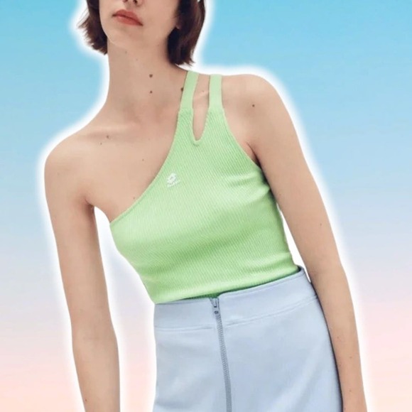 NWT LOTTO X ZARA One Shoulder Top Sz Medium Mint Lime - Picture 1 of 8